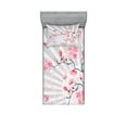 thumbnail image 1 of Ambesonne Floral Fitted Sheet & Pillow Sham Set, Birds on Cherry Tree, Twin, Pale Grey Pink, 1 of 2
