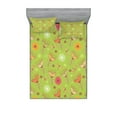 thumbnail image 1 of Ambesonne Floral Fitted Sheet & Pillow Sham Set, Bluebell Flowers, Queen, Green Pink, 1 of 2