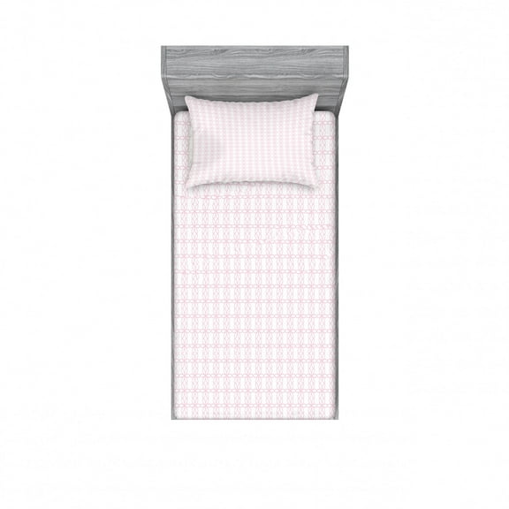 Ambesonne Floral Fitted Sheet & Pillow Sham Set, Contiguous Flowers Lines, Twin, Pale Pink and White