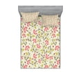 thumbnail image 1 of Ambesonne Floral Fitted Sheet & Pillow Sham Set, Curving Flower Pattern Art, Full, Pale Green and Pink, 1 of 2