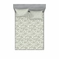 thumbnail image 1 of Ambesonne Floral Fitted Sheet & Pillow Sham Set, Damask with Ethnic, Queen, Reseda Green White, 1 of 3