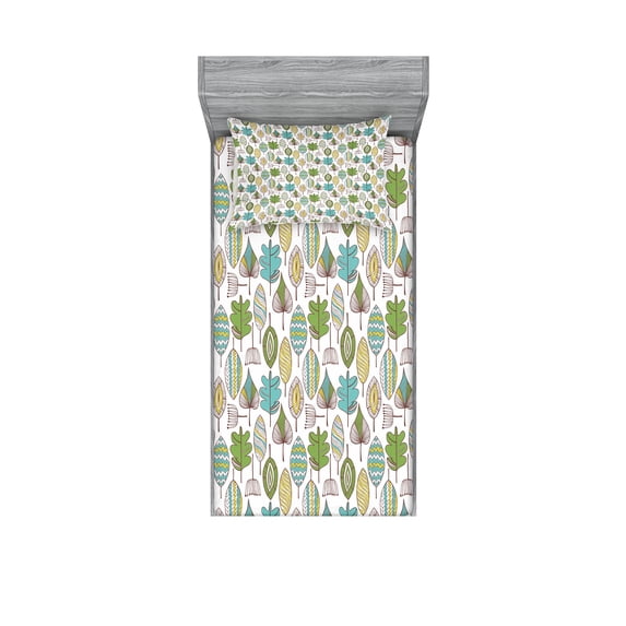 Ambesonne Floral Fitted Sheet & Pillow Sham Set, Doodle Dandelions Boho, Twin, Multicolor