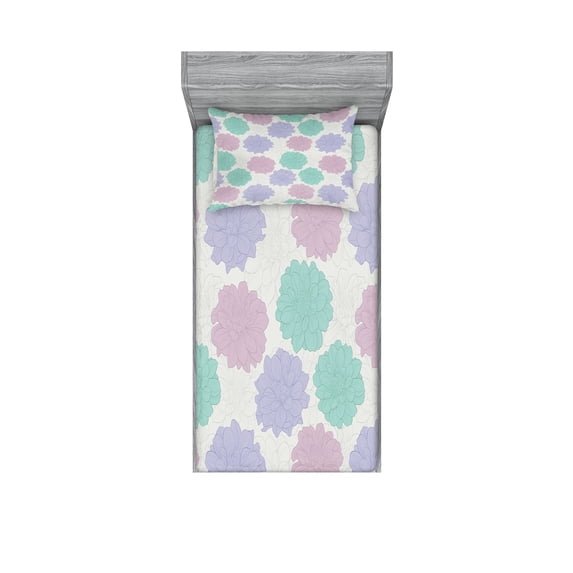 Ambesonne Floral Fitted Sheet & Pillow Sham Set, Exquisite Flowers, Twinxl, Multicolor