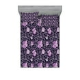 thumbnail image 1 of Ambesonne Floral Fitted Sheet & Pillow Sham Set, Flower Patterned Design, Full, Lilac Dark Purple White, 1 of 2