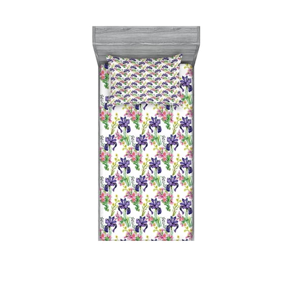 Ambesonne Floral Fitted Sheet & Pillow Sham Set, Garden Blooming Tiny Orchids, Twin, Multicolor