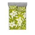 thumbnail image 1 of Ambesonne Floral Fitted Sheet & Pillow Sham Set, Green Flower Pattern, Full, Pale Green White, 1 of 2