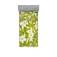 thumbnail image 1 of Ambesonne Floral Fitted Sheet & Pillow Sham Set, Green Flower Pattern, Twin, Pale Green White, 1 of 2