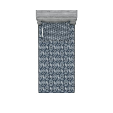 Ambesonne Floral Fitted Sheet & Pillow Sham Set, Japanese Ornate Abstract, Twin, Charcoal Grey Dark Blue