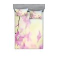 thumbnail image 1 of Ambesonne Floral Fitted Sheet & Pillow Sham Set, Larkspur Petals Summer, Queen, Pale Green Pale Pink, 1 of 3