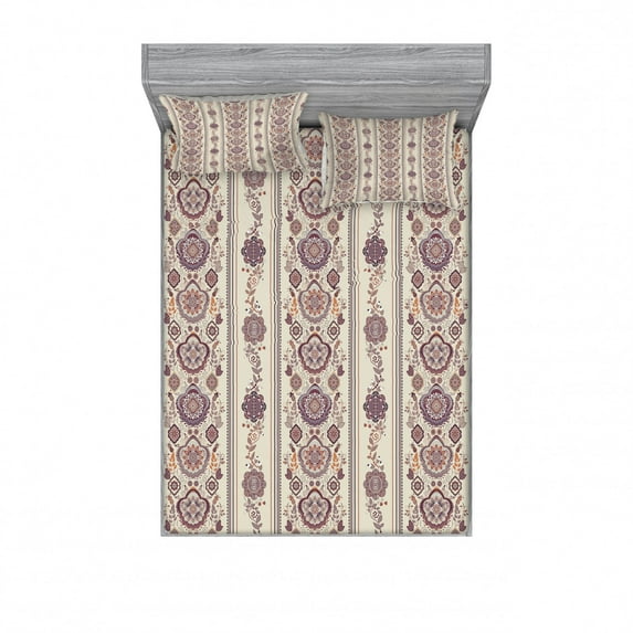 Ambesonne Floral Fitted Sheet & Pillow Sham Set, Medieval, Full, Eggshell Dried Rose