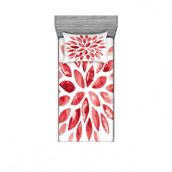 Ambesonne Floral Fitted Sheet & Pillow Sham Set, Nature Beauty Blossom, Twin, Ruby Red