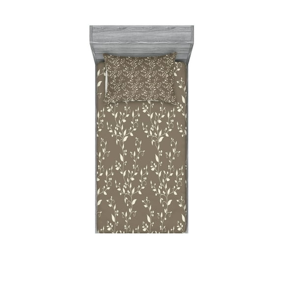 Ambesonne Floral Fitted Sheet & Pillow Sham Set, Nature Inspiration Berry, Twinxl, Taupe Cream