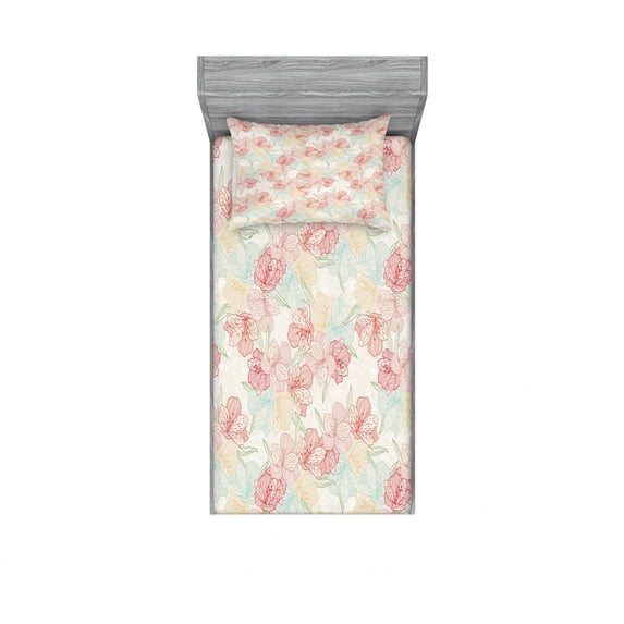 Ambesonne Floral Fitted Sheet & Pillow Sham Set, Orchid in Soft Colors, Twin, Multicolor