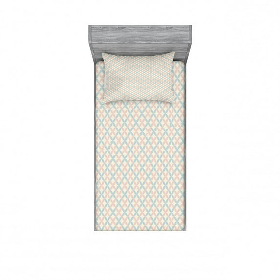 Ambesonne Floral Fitted Sheet & Pillow Sham Set, Pastel Color Motifs, Twin, Cream Salmon Pale Blue