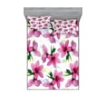 thumbnail image 1 of Ambesonne Floral Fitted Sheet & Pillow Sham Set, Petals Botany Essence, Queen, Fuchsia Yellow, 1 of 2