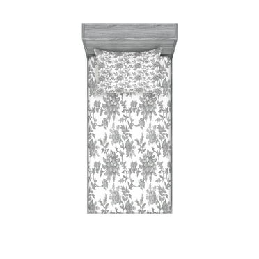 Ambesonne Floral Fitted Sheet & Pillow Sham Set, Petals, Twin, Dimgray