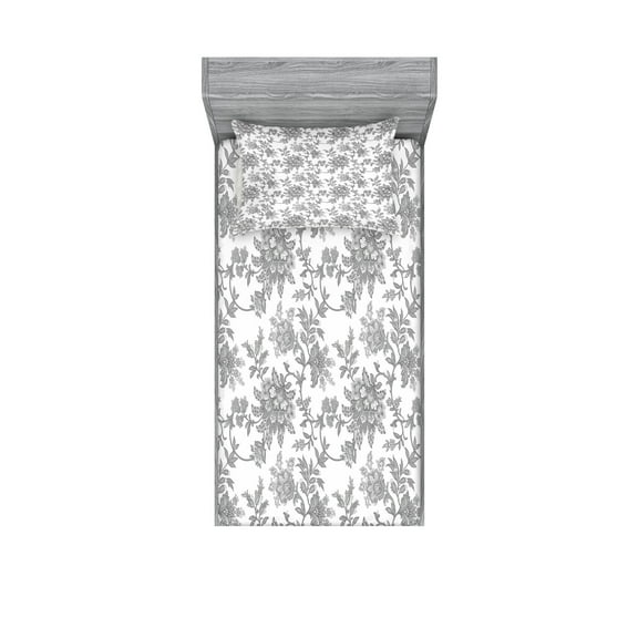 Ambesonne Floral Fitted Sheet & Pillow Sham Set, Petals, Twin, Dimgray