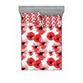 thumbnail image 1 of Ambesonne Floral Fitted Sheet & Pillow Sham Set, Poppies Vibrant Colors, Queen, Vermilion Black White, 1 of 2