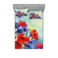 thumbnail image 1 of Ambesonne Floral Fitted Sheet & Pillow Sham Set, Poppy Chamomile Bouquet, Queen, Red Blue, 1 of 2