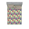 thumbnail image 1 of Ambesonne Floral Fitted Sheet & Pillow Sham Set, Poppy Flowers and Daffodils, Queen, Multicolor, 1 of 2