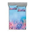 thumbnail image 1 of Ambesonne Floral Fitted Sheet & Pillow Sham Set, Retro Cherry Blossom, Full, Pink Blue, 1 of 2