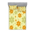 thumbnail image 1 of Ambesonne Floral Fitted Sheet & Pillow Sham Set, Retro Graphic Flowers, Queen, Pale Green Orange, 1 of 2