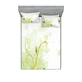 thumbnail image 1 of Ambesonne Floral Fitted Sheet & Pillow Sham Set, Retro Grunge Swirl Petal, Queen, Green Green, 1 of 2