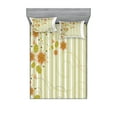thumbnail image 1 of Ambesonne Floral Fitted Sheet & Pillow Sham Set, Retro Swirled Flowers, Full, Green Orange White, 1 of 2
