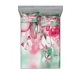 thumbnail image 1 of Ambesonne Floral Fitted Sheet & Pillow Sham Set, Rose Petals Butterfly, Queen, Jade Green Pale Pink, 1 of 2