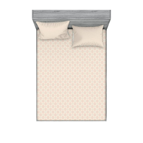 Ambesonne Floral Fitted Sheet & Pillow Sham Set, Shabby Flower Motifs, Queen, Pale Blue Peach Coral