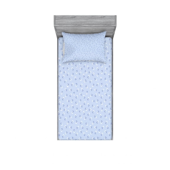 Ambesonne Floral Fitted Sheet & Pillow Sham Set, Small Retro Flowers, Twin, Blue Violet Pale Blue