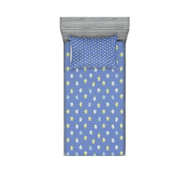 Ambesonne Floral Fitted Sheet & Pillow Sham Set, Small Spring Daisies, Twin, Pale Yellow Violet Blue
