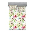 thumbnail image 1 of Ambesonne Floral Fitted Sheet & Pillow Sham Set, Spring Flowers Pastel, Full, Pink Purple Green, 1 of 2