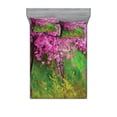 thumbnail image 1 of Ambesonne Floral Fitted Sheet & Pillow Sham Set, Spring Garden Landscape, Queen, Pink and Green, 1 of 2