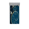 thumbnail image 1 of Ambesonne Floral Fitted Sheet & Pillow Sham Set, Swirled Flower Petals, Twinxl, Petrol Blue Dark Blue, 1 of 2