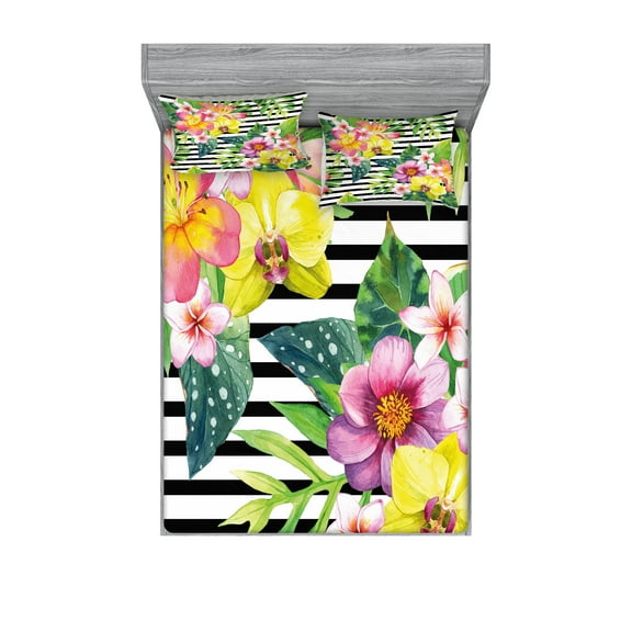 Ambesonne Floral Fitted Sheet & Pillow Sham Set, Various Flowers Bouquet, Full, Multicolor