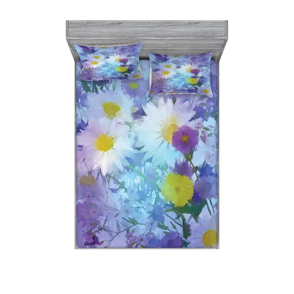 Ambesonne Floral Fitted Sheet & Pillow Sham Set, Vintage Flower Pastel, Full, Multicolor