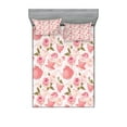 thumbnail image 1 of Ambesonne Floral Fitted Sheet & Pillow Sham Set, Vintage Tea Cups Roses, Full, Fern Green Pale Pink, 1 of 2