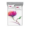 thumbnail image 1 of Ambesonne Floral Fitted Sheet & Pillow Sham Set, Watercolor Poppy Flower, Full, Fuchsia, 1 of 2