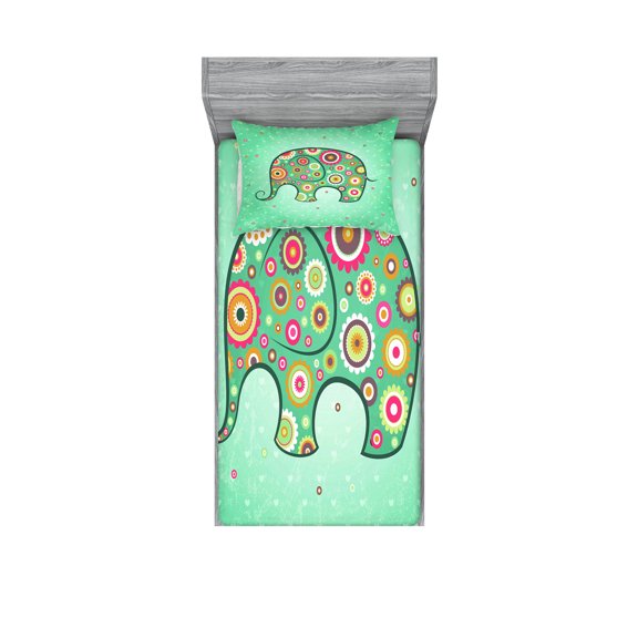 Ambesonne Floral Fitted Sheet & Pillow Sham Set, with Flowers, Twin, Pale Blue Teal Red