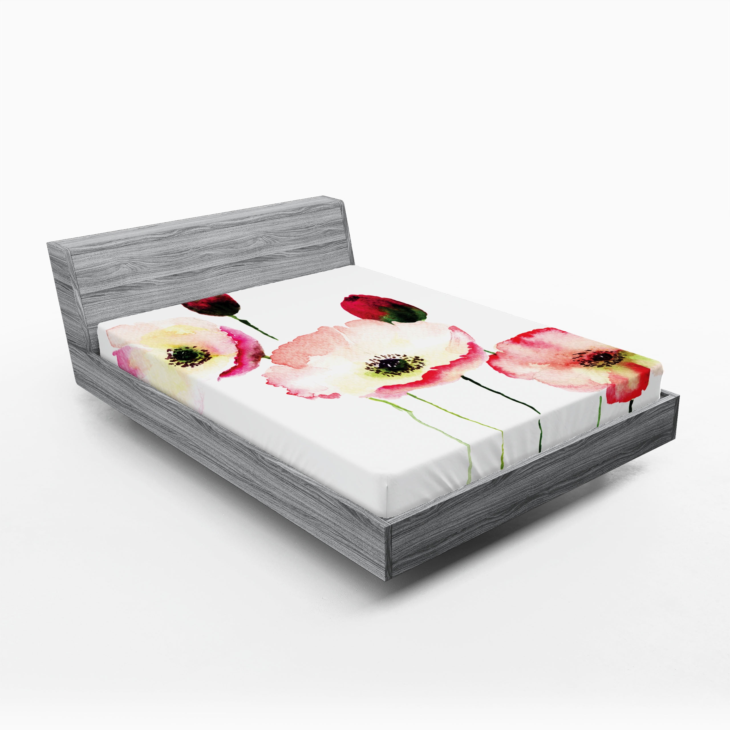 Full Size Pink Floral Microfiber Fitted Sheet