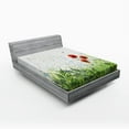 thumbnail image 1 of Ambesonne Floral Fitted Sheet, Red Poppies Dragonfly, Queen Size, Green Red, 1 of 2