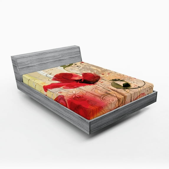 Ambesonne Floral Fitted Sheet, Retro Floral Design, Full Size, Multicolor