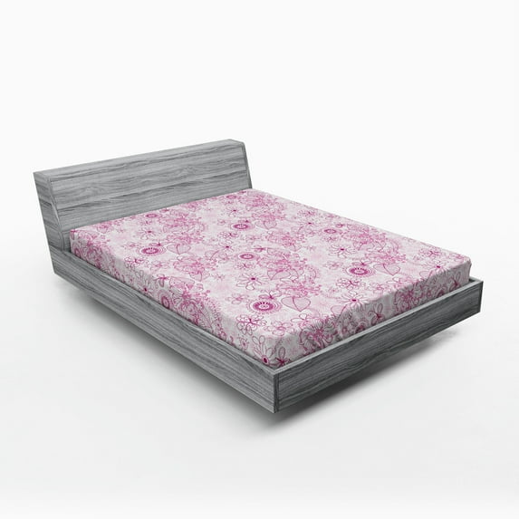 Ambesonne Floral Fitted Sheet, Retro Flowers Soft Tones, Queen Size, Fuchsia Pale Pink