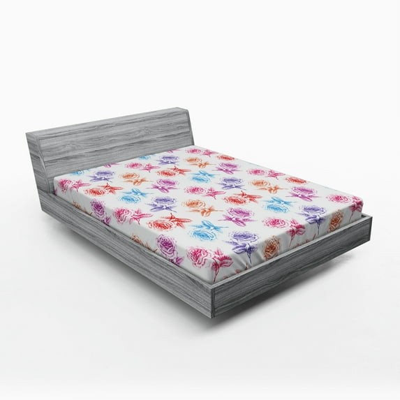 Ambesonne Floral Fitted Sheet, Romantic Blossoming Nature, Queen Size, Multicolor