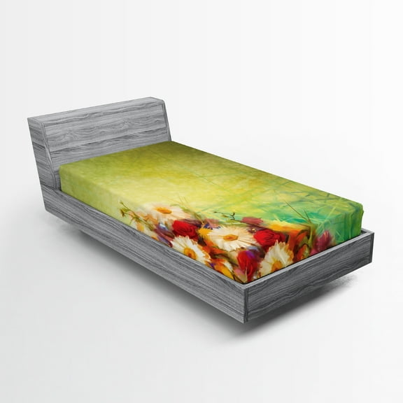 Ambesonne Floral Fitted Sheet, Romantic Flower Bouquet, Twin Size, Yellow White