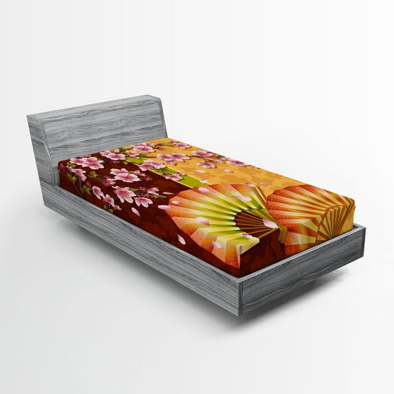 Ambesonne Floral Fitted Sheet, Sakura Blossoms, Twin XL Size, Pale Pink Marigold