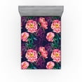 thumbnail image 1 of Ambesonne Floral Fitted Sheet, Sketch Abstract Peonies Art, Queen Size, Navy Blue and Dark Pink, 1 of 5