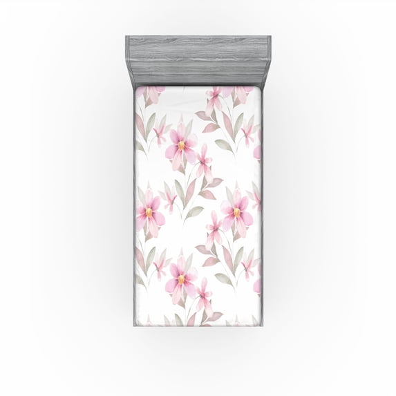 Ambesonne Floral Fitted Sheet, Soft Floral Art Garden Print, Twin XL Size, Pastel Pink and Sage Green