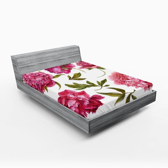 Ambesonne Floral Fitted Sheet, Spring Buds Vivid Tones, Queen Size, Olive Green Magenta